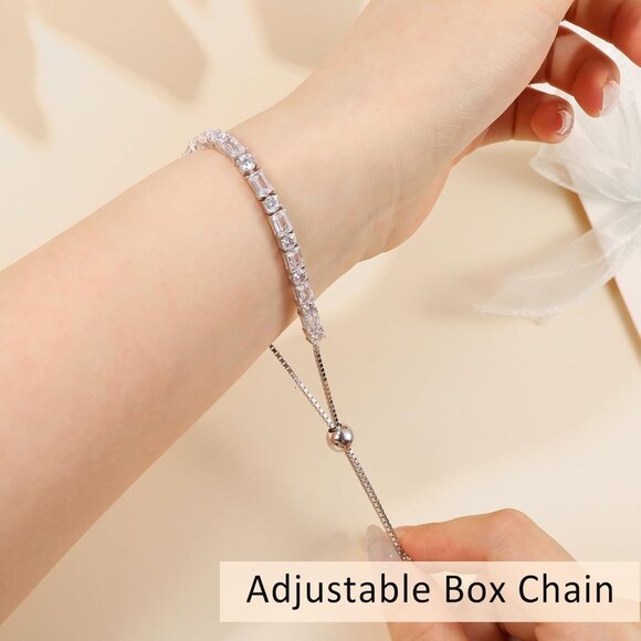 Birthstone Tennis Bracelet for Women Sterling Silver White Gold Adjustable 6-9 i - Picture 3 of 7